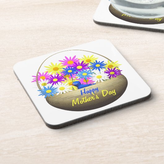 Happy Mütter Day Basket of Daisies and Blue Bird Untersetzer (Linke Seite)