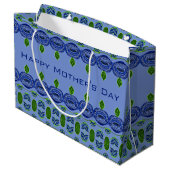 Happy Mütter Day Blue Gemustert große Geschenktasc Geschenktüte (Rückseite Schrägansicht)