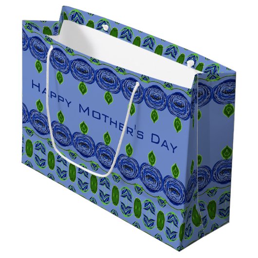 Happy Mütter Day Blue Gemustert große Geschenktasc Geschenktüte (Vorderseite Schrägansicht)