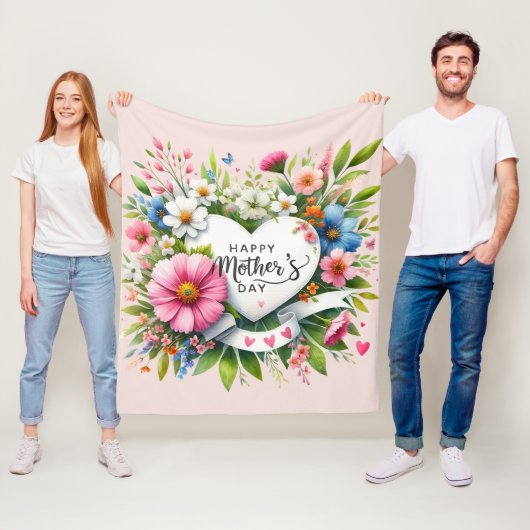 Happy Mütter Day Floral Herzen Fleecedecke (Beispiel)