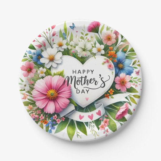 Happy Mütter Day Floral Herzen Pappteller (Vorderseite)