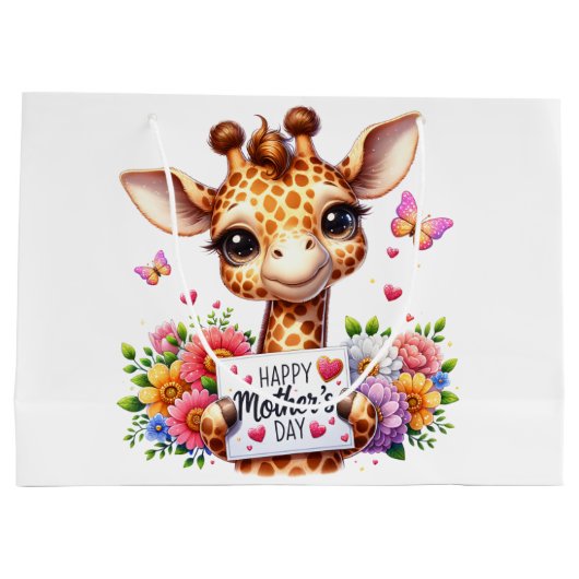 Happy Mütter Day Giraffe Große Geschenktüte (Rückseite)