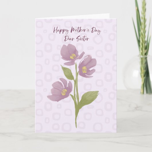 Happy Mütter Day Liebe Schwester violette Blumen Dankeskarte (Vorderseite)