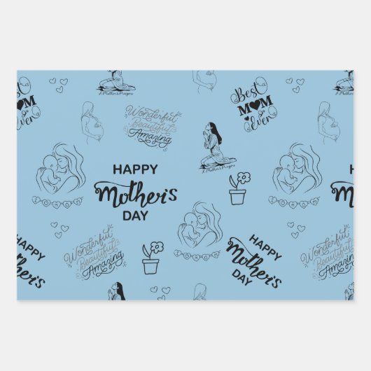 Happy Mütter Day Line Art Collage 2025 Geschenkpapier Set (Vorderseite)