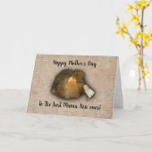 Happy Mütter Day Mama Hen Chick Burlap Karte (Gelbe Blume)