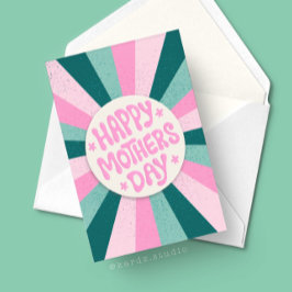 Happy Mütter Day Pink Green Sunburst Karte