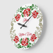 Happy Mütter Day Rote Rose Blumengrün Mauer Große Wanduhr (Winkel)