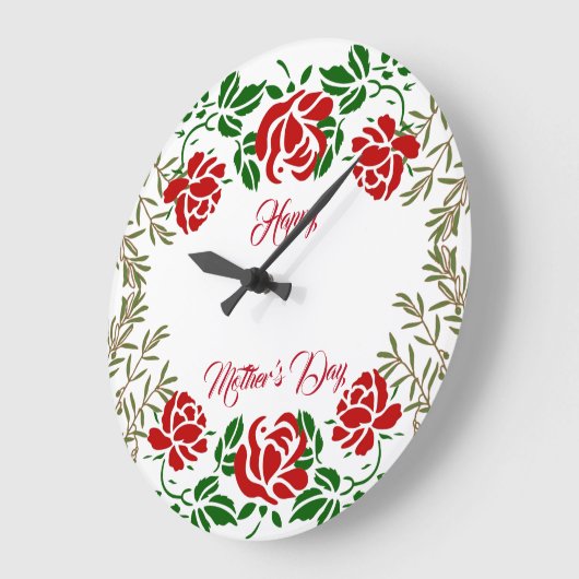 Happy Mütter Day Rote Rose Blumengrün Mauer Große Wanduhr (Winkel)