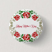 Happy Mütter Day Rote Rose Blumengrün Motto Button (Vorderseite)