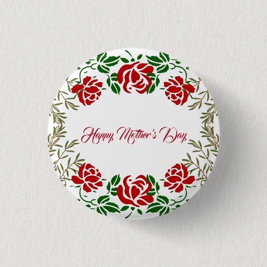 Happy Mütter Day Rote Rose Blumengrün Motto Button (Vorderseite)