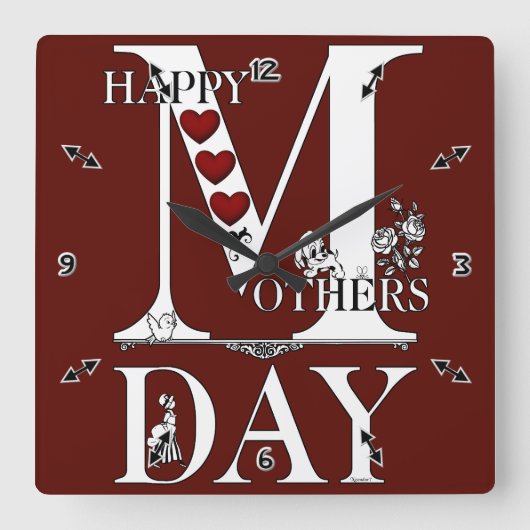 Happy Mütter Day Wall Clock Quadratische Wanduhr (Vorderseite)