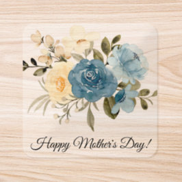 Happy Mütter Tag Aquarell blauen Blumen elegant Quadratischer Aufkleber