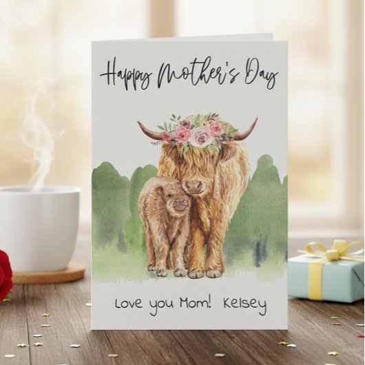 Happy Mutter Tag Hochland Kuh und Kalb Karte