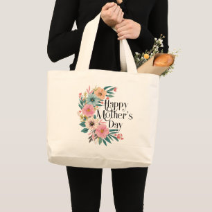 Happy Mütter Tag rechts Blume Peach Pink Cr Jumbo Stoffbeutel