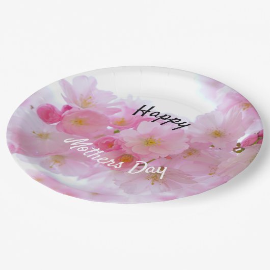 Happy Mütter Tag rosa Kirschbaum Pappteller (Schrägansicht)