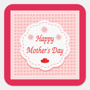 "HAPPY MUTTER'S DAY" PINK HEARTS QUADRATISCHER AUFKLEBER
