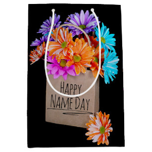 Happy Name Day Daisy Bouquet in Papiertüte Mittlere Geschenktüte