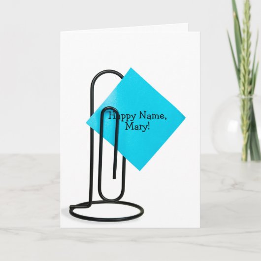 Happy Name Day Note on paper clip Karte (Vorderseite)