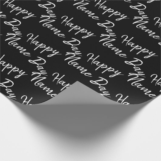 Happy Name Day Text auf schwarz Geschenkpapier (Ecke)