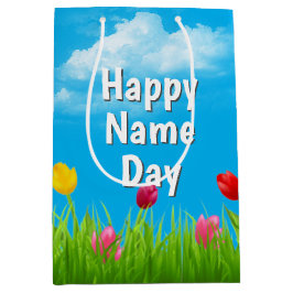 Happy Name Day Tulips Mittlere Geschenktasche Geschenktüte