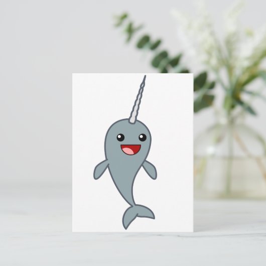 Happy Narwhal Postkarte (Stehend Vorderseite)