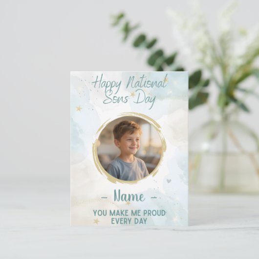 Happy National Sons Day Card - Celebrate Your Son Postkarte (Stehend Vorderseite)