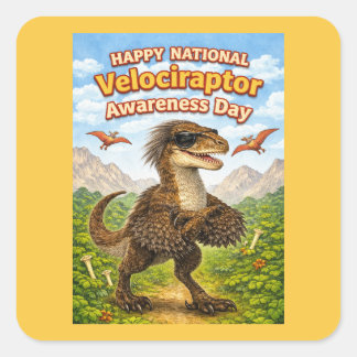 Happy National Velociraptor Awareness Day – Funny  Quadratischer Aufkleber