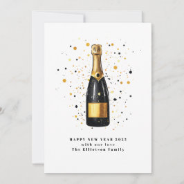 Happy Neues Jahr 2025 Bubbly Gold Black Feiertagskarte