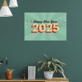 Happy neues Jahr 2025 Retro 3D Typografie Design Poster