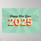 Happy neues Jahr 2025 Retro 3D Typografie Design Poster (Vorne)