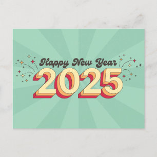 Happy neues Jahr 2025 Retro 3D Typografie Design Postkarte