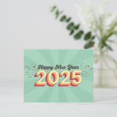 Happy neues Jahr 2025 Retro 3D Typografie Design Postkarte (Stehend Vorderseite)