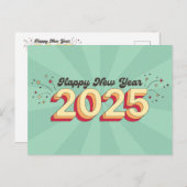Happy neues Jahr 2025 Retro 3D Typografie Design Postkarte (Vorne/Hinten)
