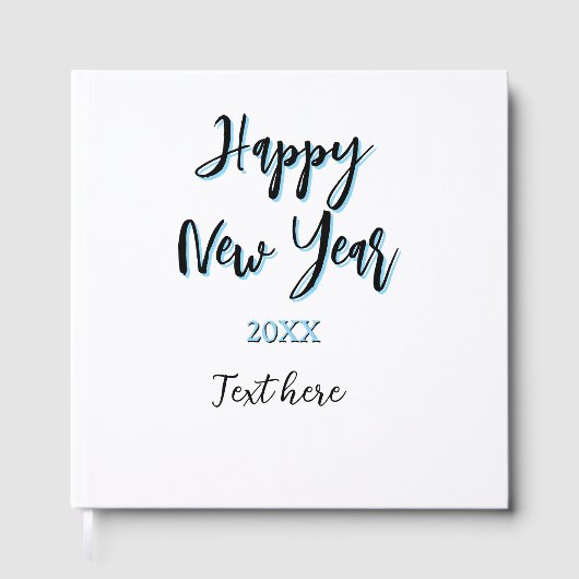 Happy neues Jahr blau schwarz kalt schlicht Jahr s Gästebuch (Vorderseite)