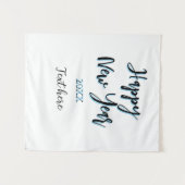 Happy neues Jahr blau schwarz kalt schlicht Jahr s Wandteppich (Vorderseite (Horizontal))