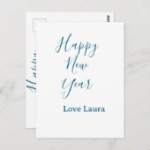 Happy neues Jahr hinzufügen Name Liebe blau schlic Postkarte (Vorne/Hinten)