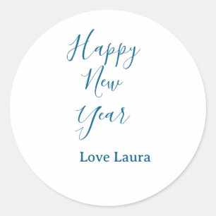 Happy neues Jahr hinzufügen Name Liebe blau schlic Runder Aufkleber