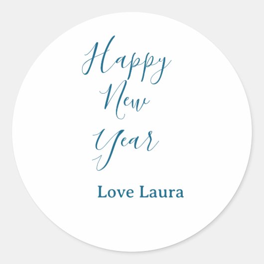 Happy neues Jahr hinzufügen Name Liebe blau schlic Runder Aufkleber (Vorderseite)