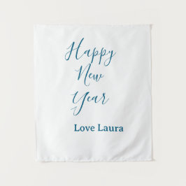 Happy neues Jahr hinzufügen Name Liebe blau schlic Wandteppich