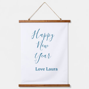 Happy neues Jahr hinzufügen Name Liebe blau schlic Wandteppich Mit Holzrahmen