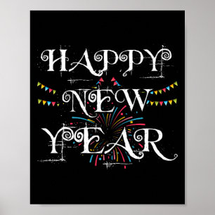 Happy Neujahr Tag Abend Party Feuerwerke Confetti Poster