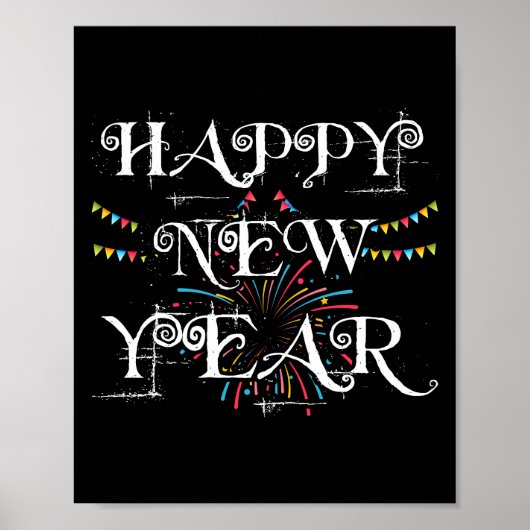 Happy Neujahr Tag Abend Party Feuerwerke Confetti Poster (Vorne)