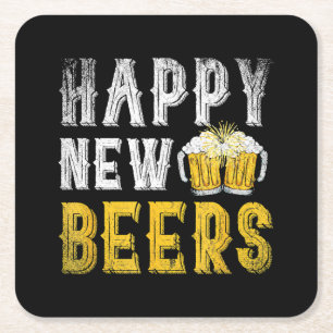 Happy New Beers Party Rechteckiger Pappuntersetzer