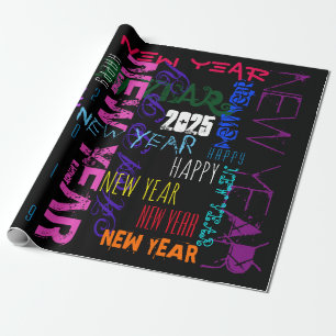 Happy New custom Year Pop Colors Wrapping Paper Geschenkpapier