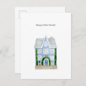 Happy New Home Quote Blue House Illustration Card Postkarte (Vorne/Hinten)