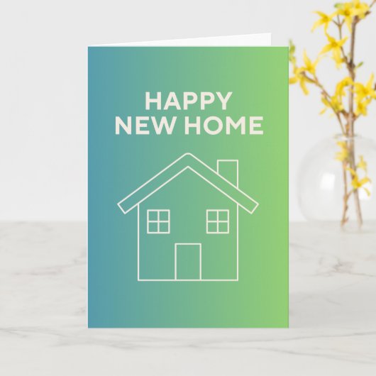Happy New Home with Green Gradient Background Karte (Gelbe Blume)