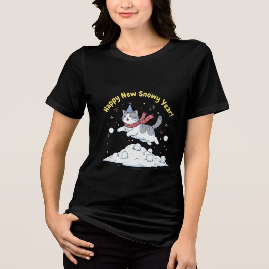 Happy New Snowy Year 2026 Cute Cat Winter Gift Tri-Blend Shirt (Vorderseite)