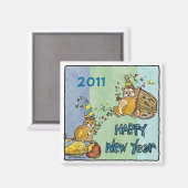 Happy New Year 2011 Chipmunks Cartoon Magnet (Vorderseite/Rückseite)