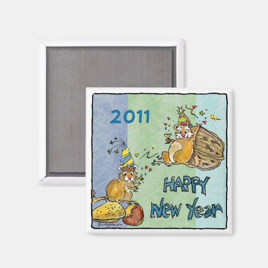 Happy New Year 2011 Chipmunks Cartoon Magnet (Vorderseite/Rückseite)
