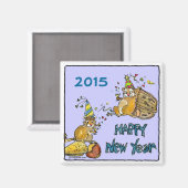 Happy New Year 2015 Chipmunks Cartoon Magnet (Vorderseite/Rückseite)